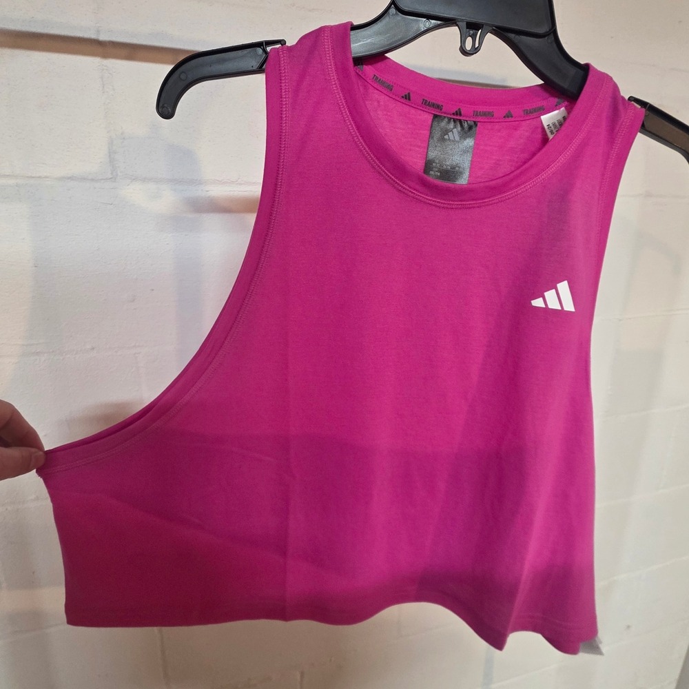 NWT Adidas Womens 2XL Training Cropped Tank Top Pink JL7680 Workout Summer - Picture 3 of 9